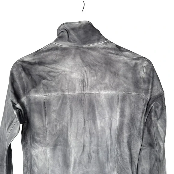 JKT NYC Womens Grey Genuine Leather Fringed Jacket Size XS 'Alexa‎ Patina' Moto